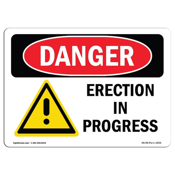 Safety Sign, OSHA Danger, 3.5" Height, Erection In Progress, Landscape, 10PK